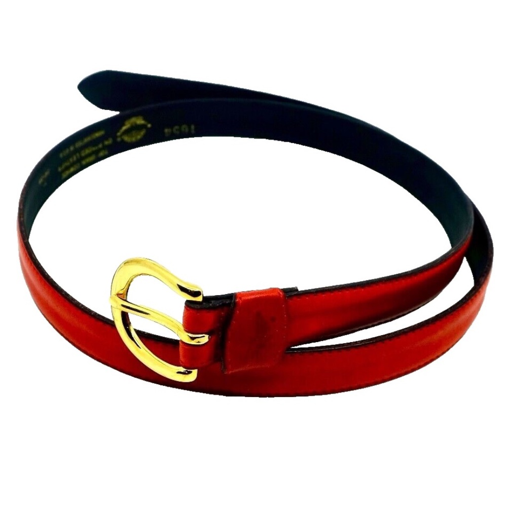 VINTAGE USA~ Dockers Women's Red Leather Belt Brass Buckle~34-38" L
